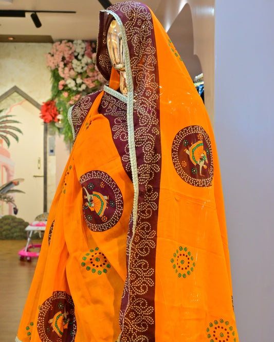 Folk motif lehenga with odhani