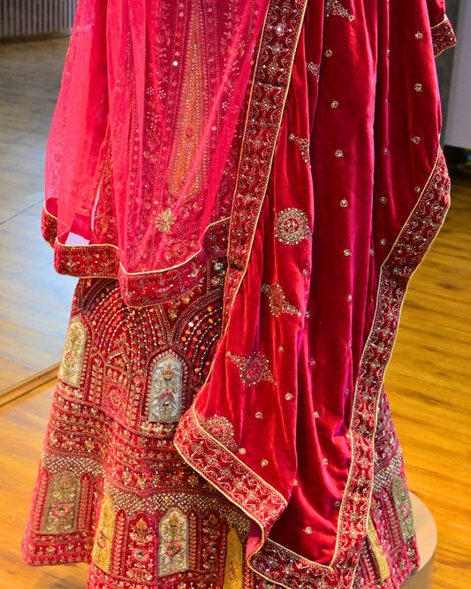Bridal Red Embroidered Lehenga Choli with Heavy Zari & Dupatta