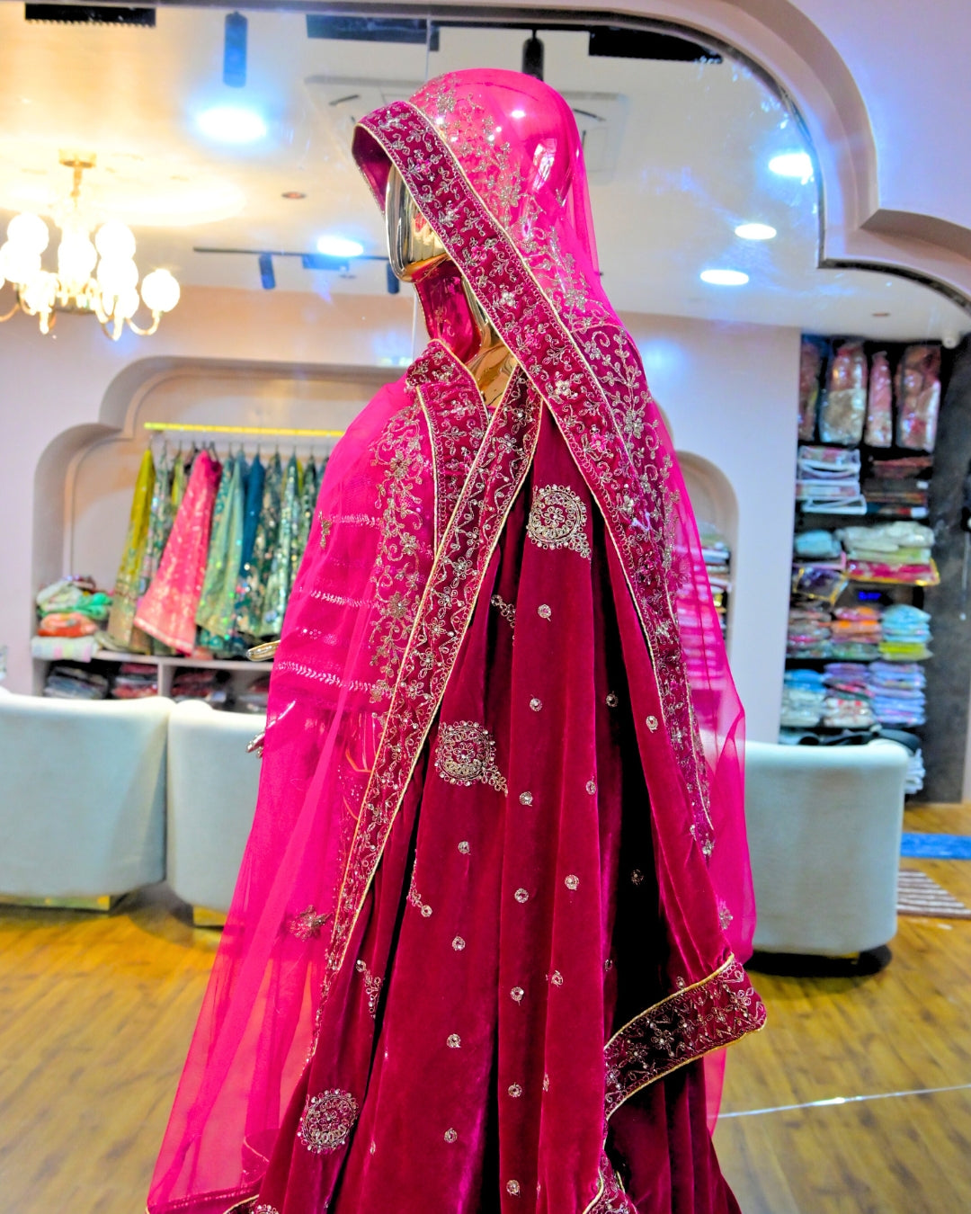 Bridal Red Embroidered Lehenga Choli with Heavy Zari & Dupatta