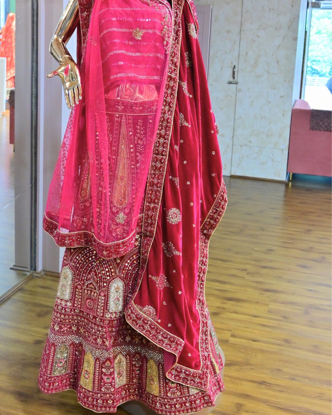 Bridal Red Embroidered Lehenga Choli with Heavy Zari & Dupatta