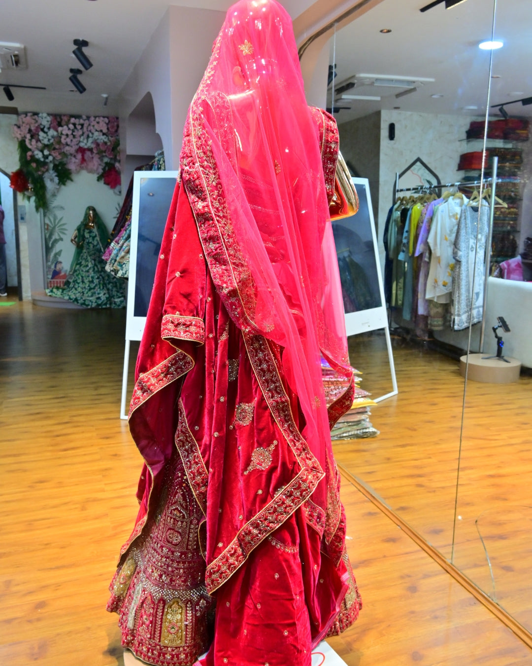 Bridal Red Embroidered Lehenga Choli with Heavy Zari & Dupatta
