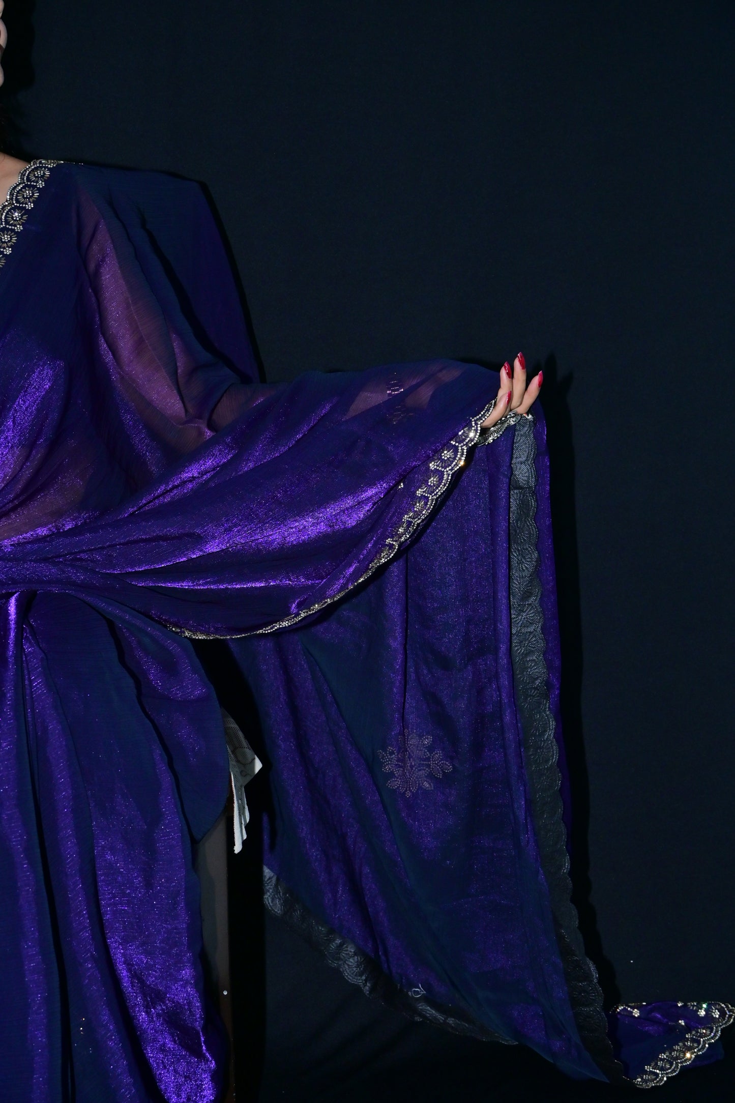 Deep Violet Saree with Mirror Sequin Border