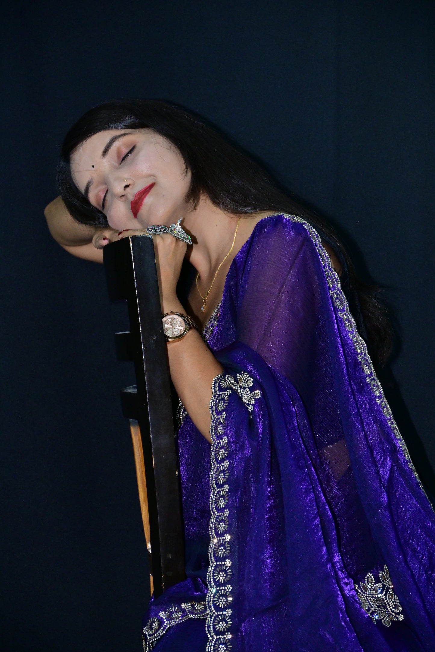 Deep Violet Saree with Mirror Sequin Border