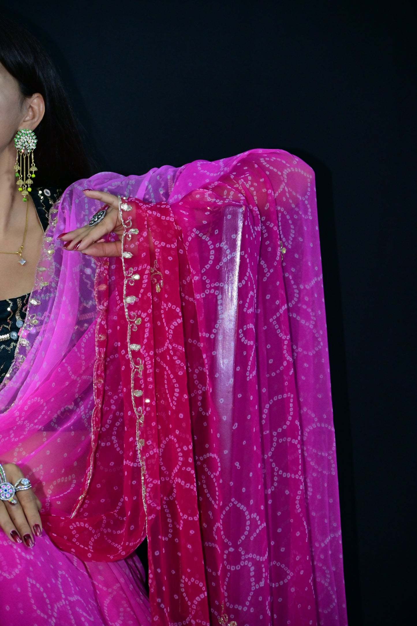 Pink Rajasthani Bandhani Saree with Gota Patti Border