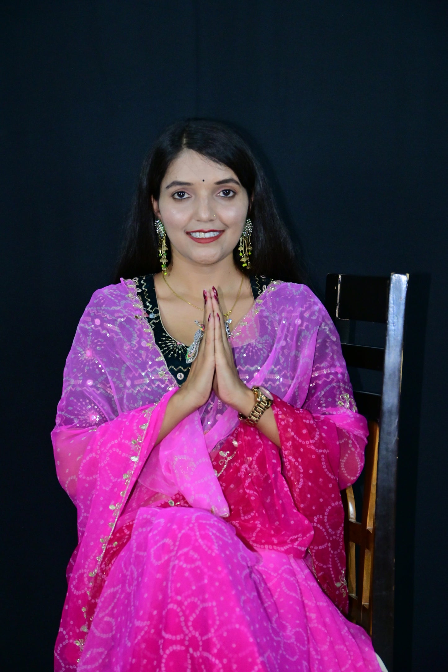 Pink Rajasthani Bandhani Saree with Gota Patti Border
