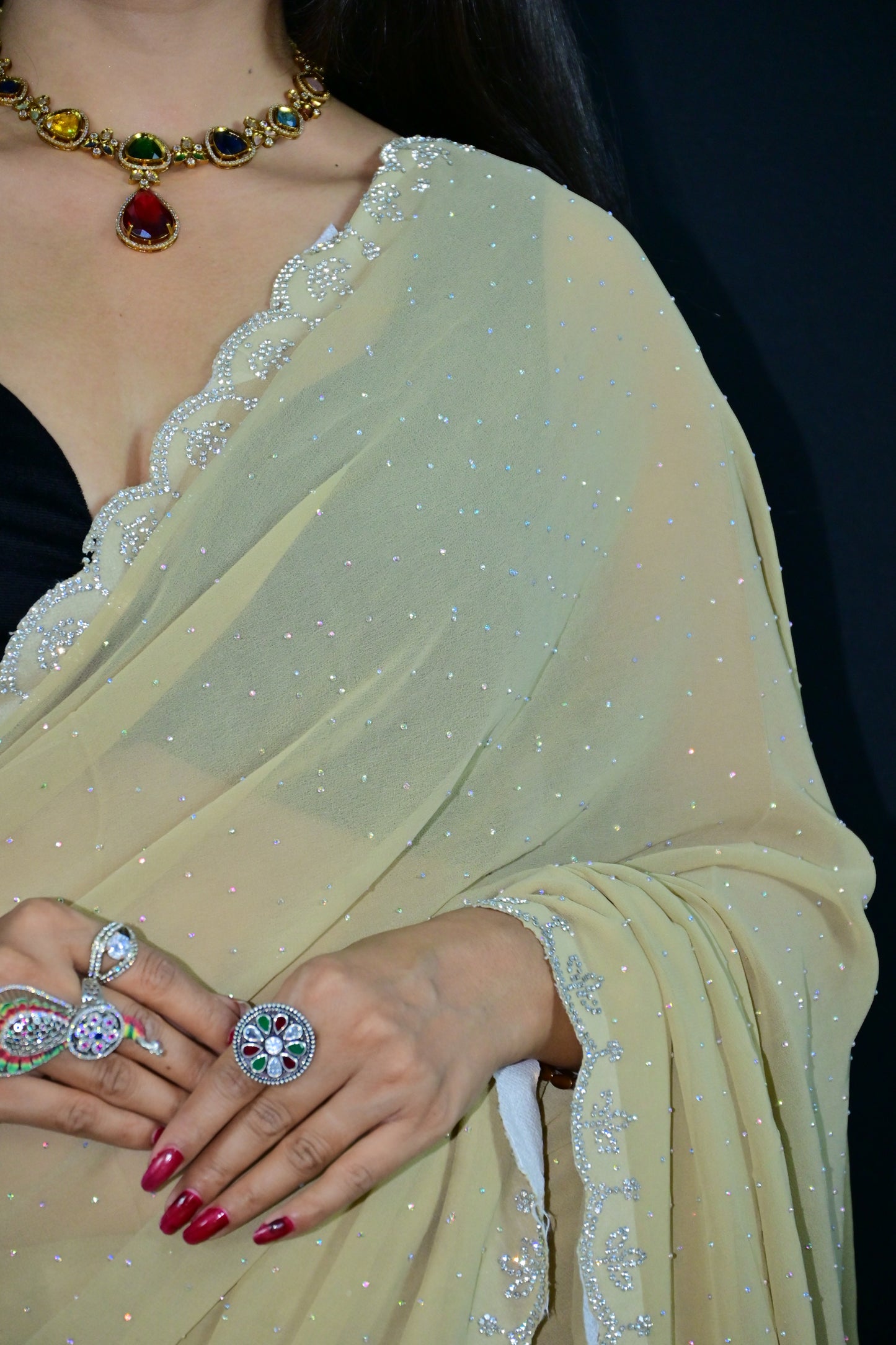 Lemon Yellow Saree with Silver Sequin Border