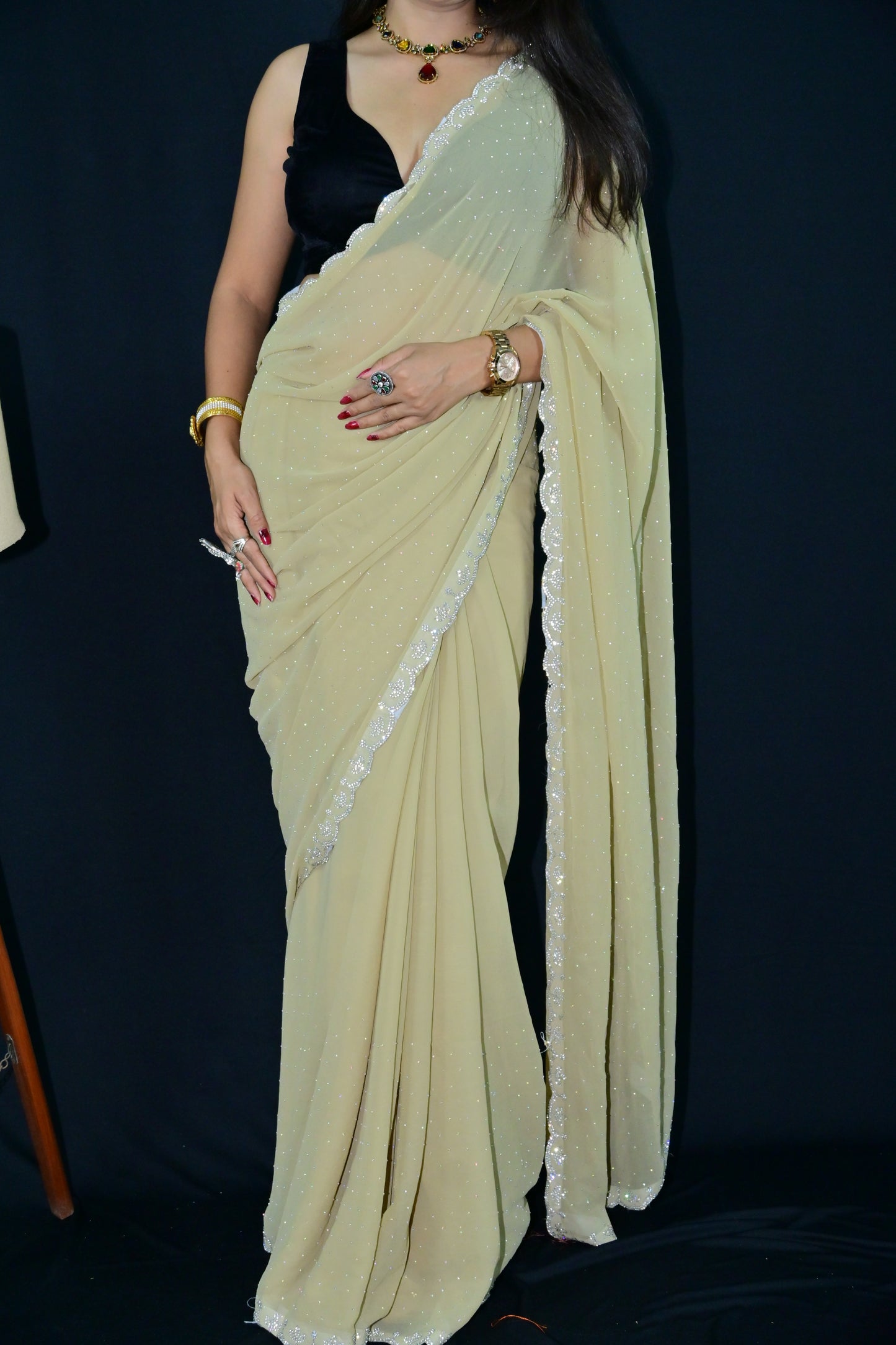 Lemon Yellow Saree with Silver Sequin Border