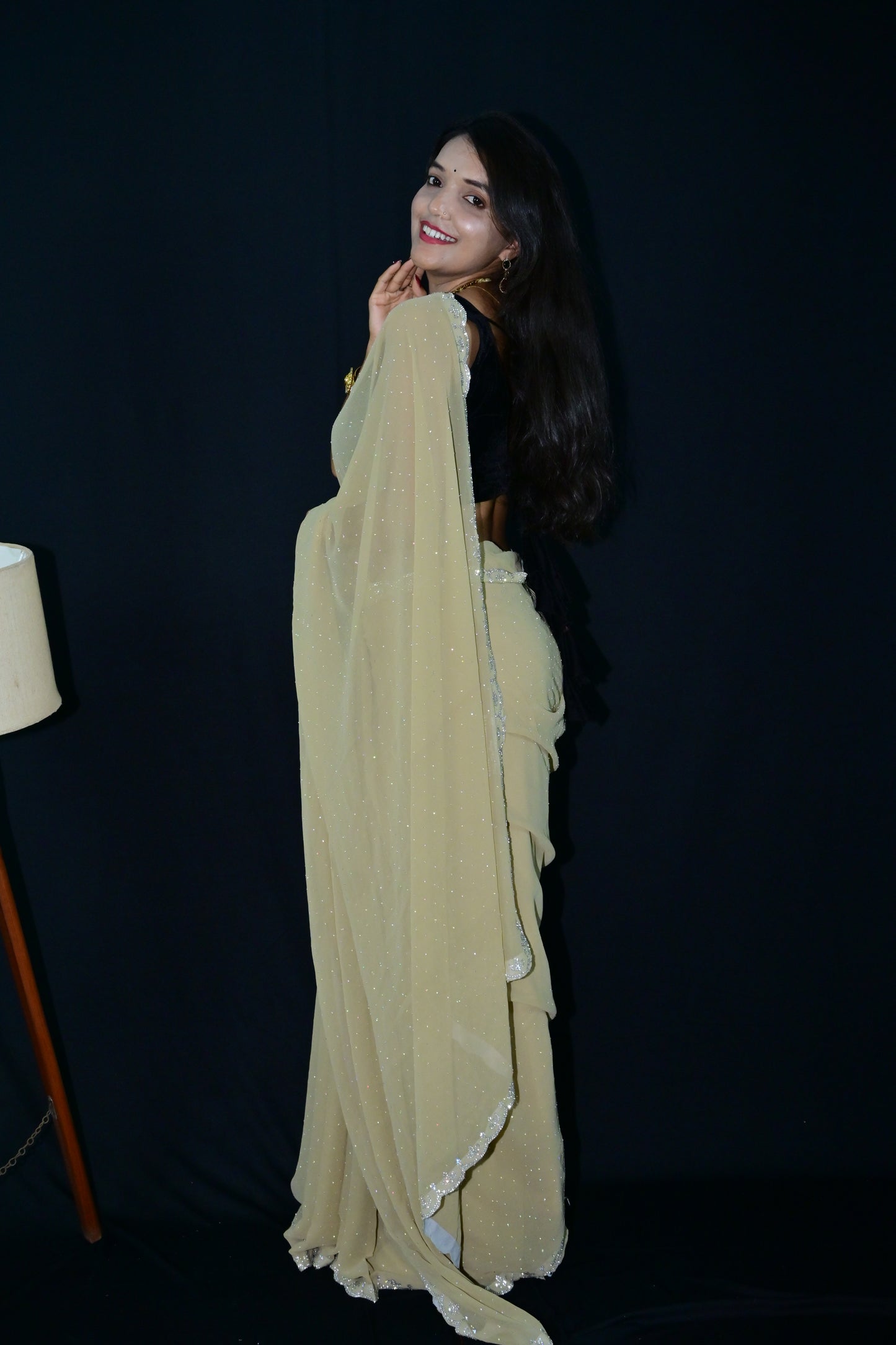 Lemon Yellow Saree with Silver Sequin Border