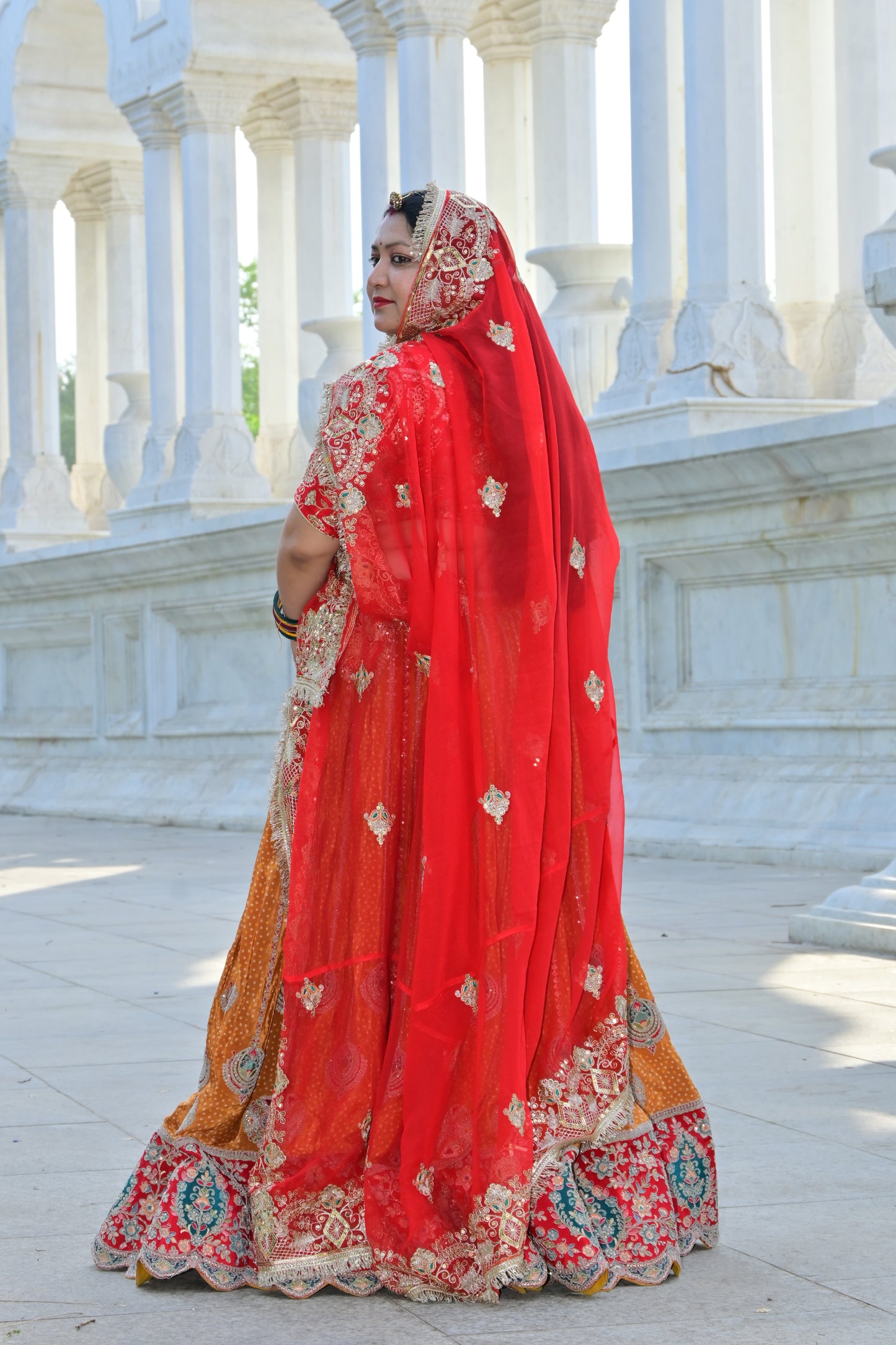 Red & Mustard Embroidered Rajasthani Lehenga Choli Set