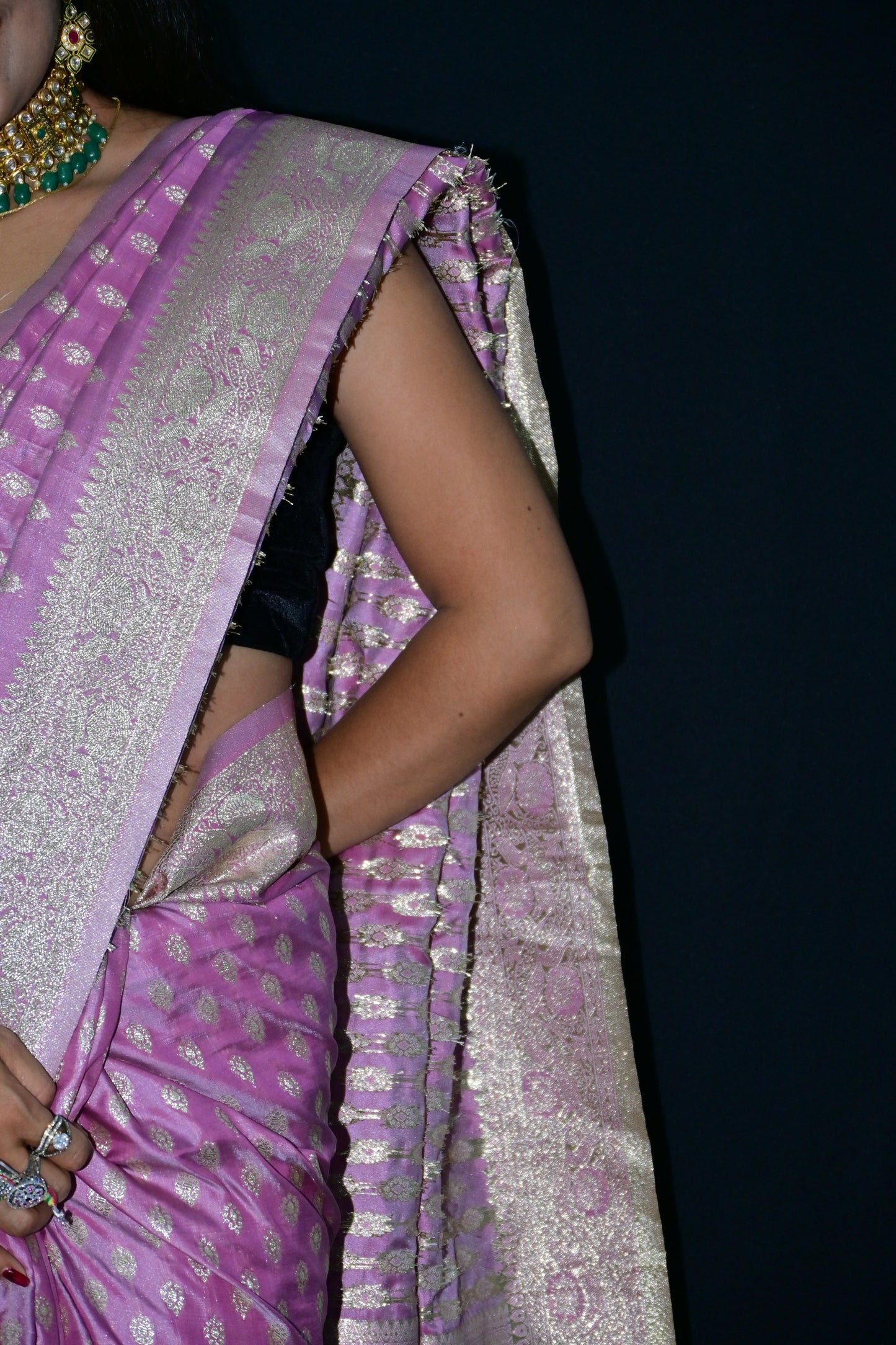 Pink Banarasi Silk Saree with Golden Zari Weaving