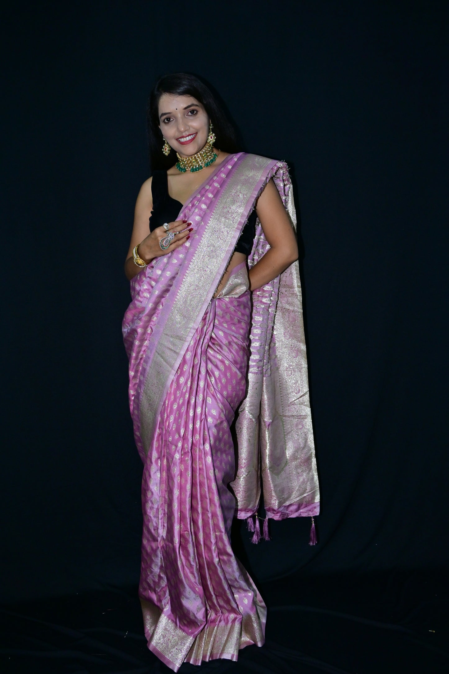 Pink Banarasi Silk Saree with Golden Zari Weaving