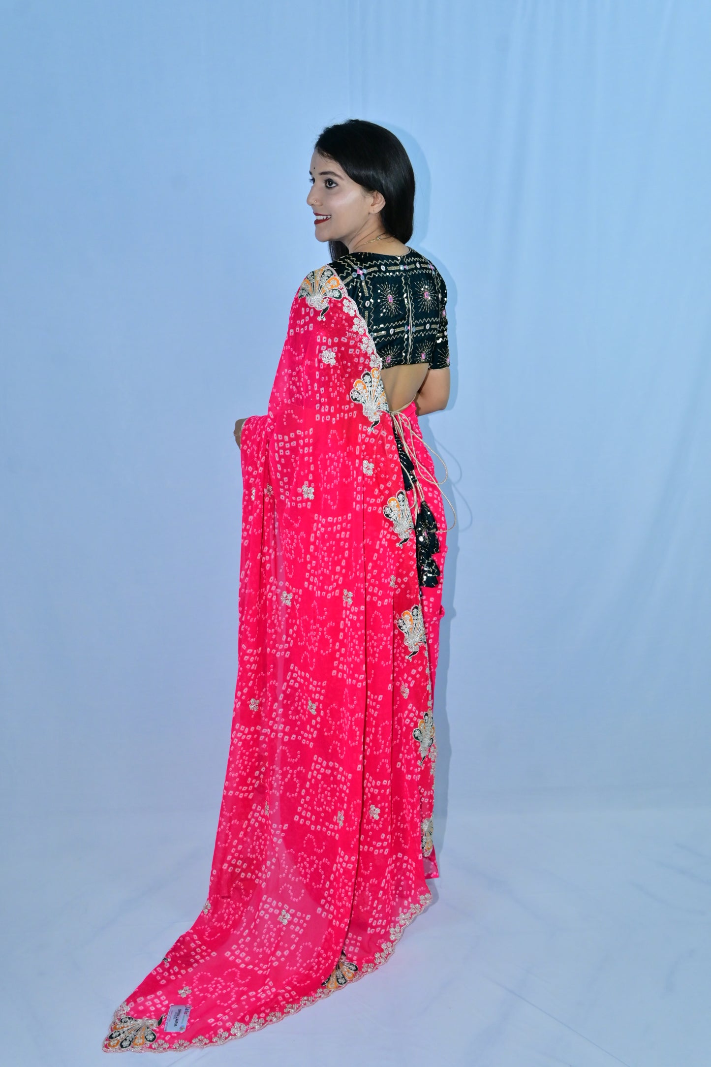 Rajasthani Bandhani Saree in Bright Pink with Gota Patti