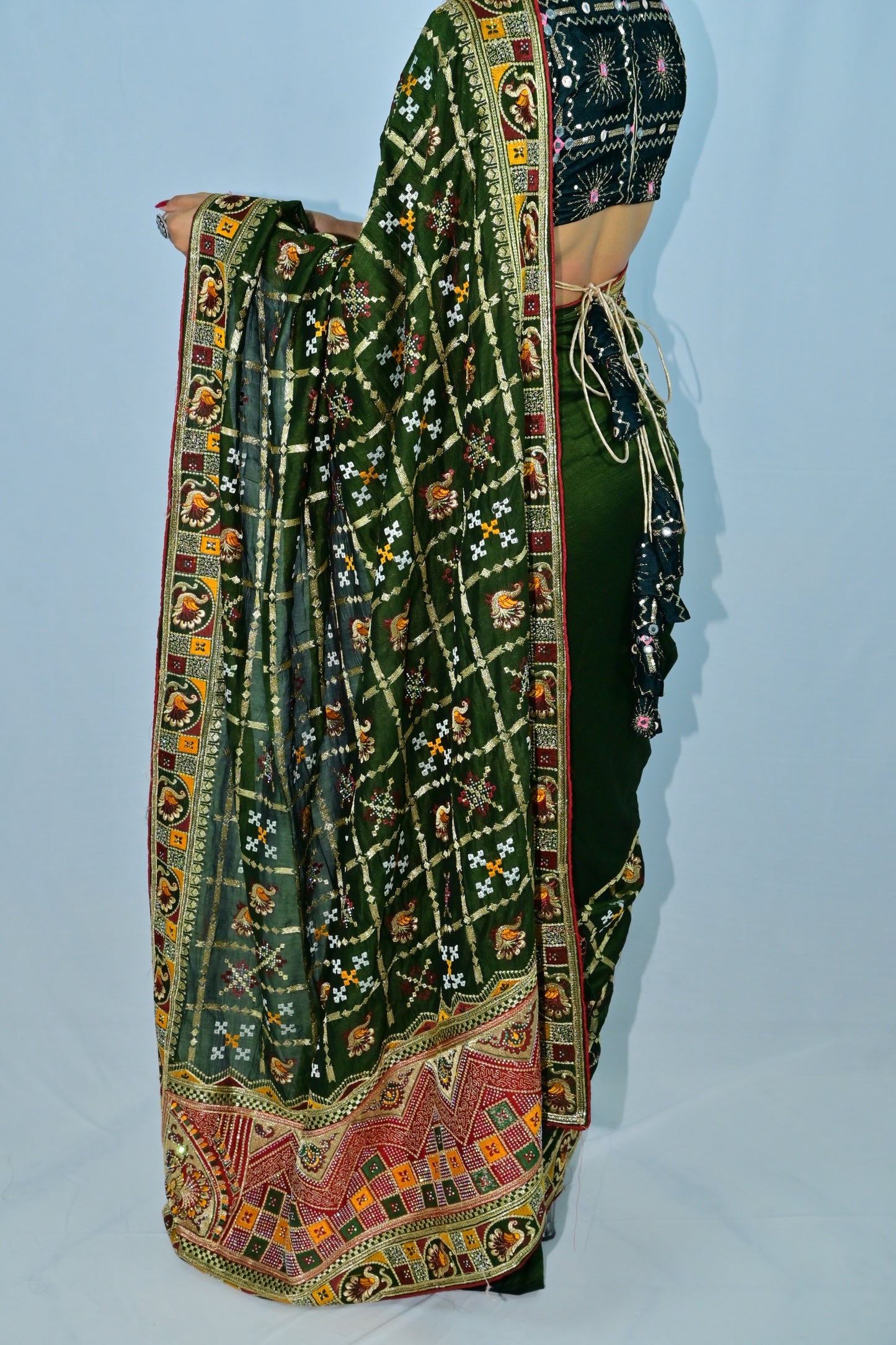 Green Traditional Rajasthani Embroidered Saree
