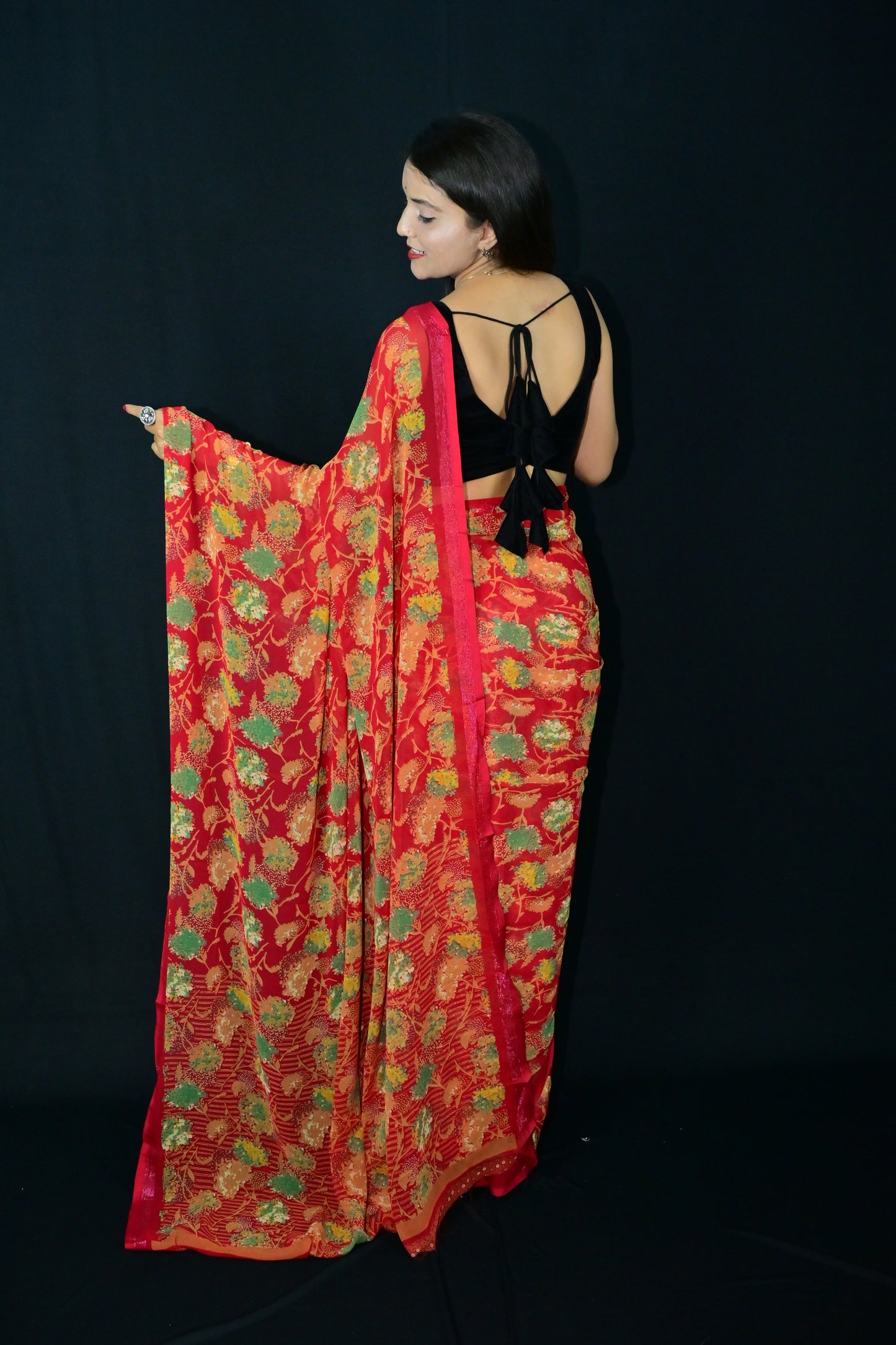 Red Banarasi Style Saree with Gold Leaf Weaving