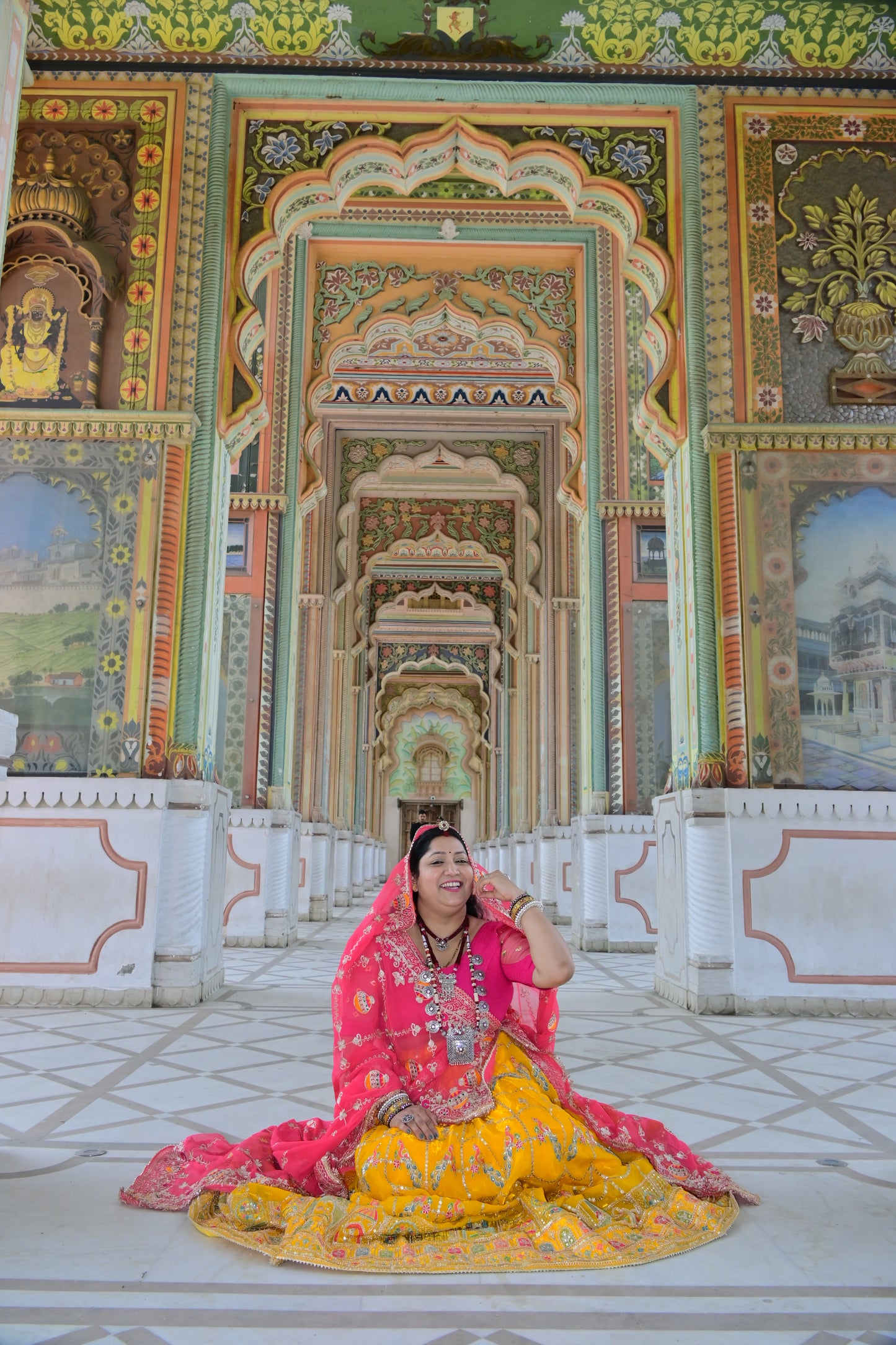 Yellow Lehenga with Pink Odhani & Mirror Embroidery