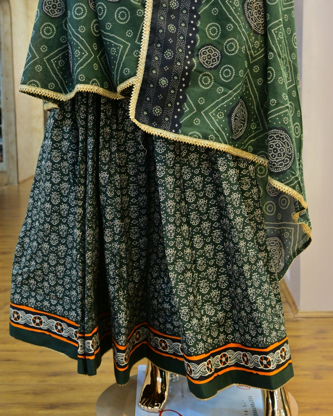 Ajrak style lehenga with odhani