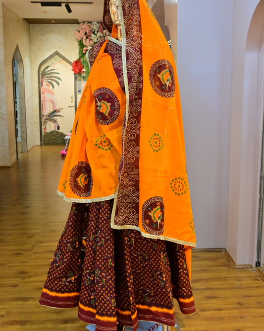Folk motif lehenga with odhani