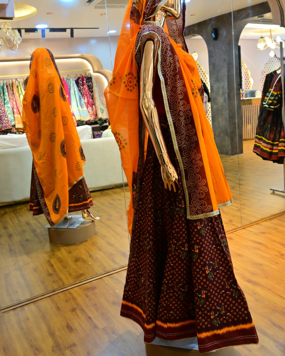 Folk motif lehenga with odhani