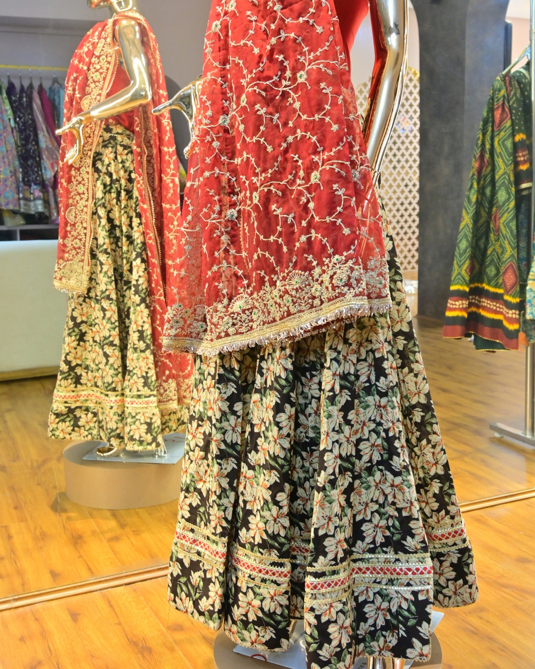 Black lehenga with floral embroidery