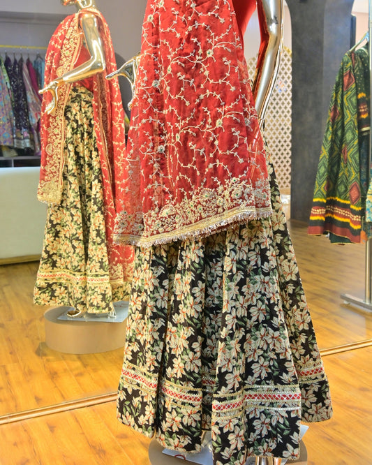 Black lehenga with floral embroidery