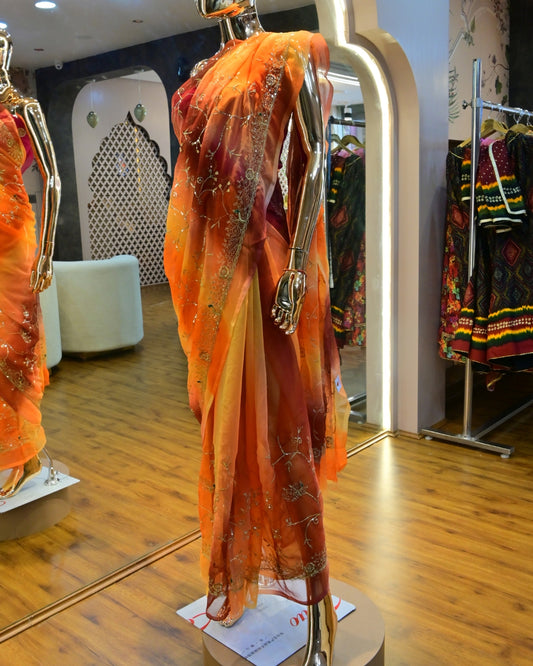 Orange maroon shaded saree Jaipur