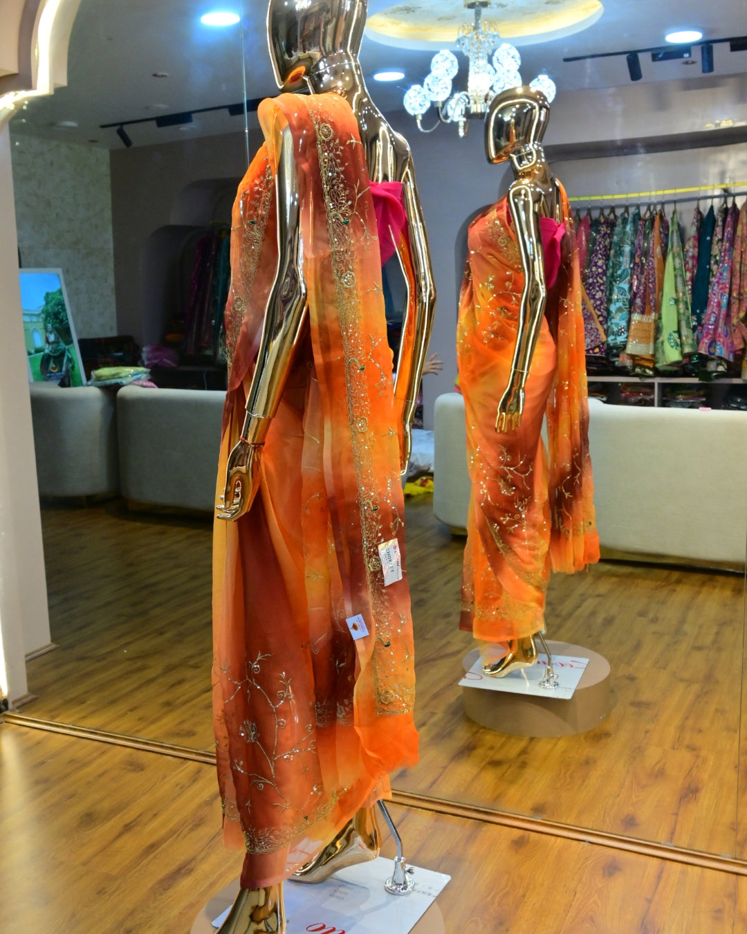 Georgette shaded saree with embroidery