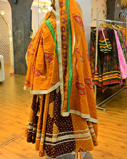 Orange maroon Bandhej lehenga Jaipur