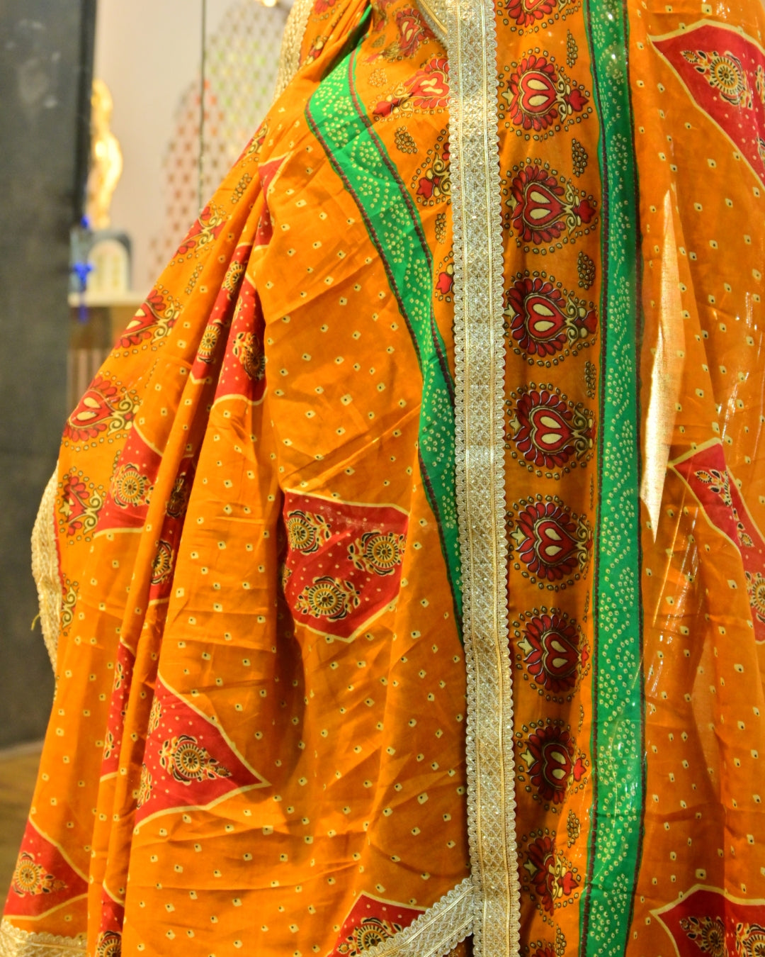 Semi-stitched lehenga with gota lace