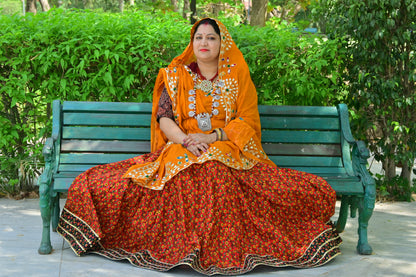 Orange Gota Patti Dupatta with Red Floral Lehenga