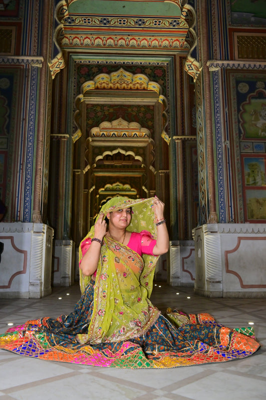 Multicolor Rajasthani Lehenga with Gota Patti Dupatta