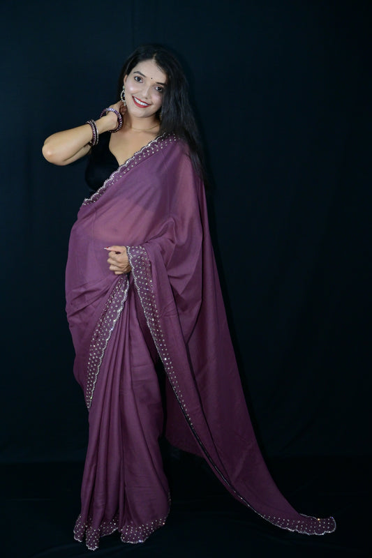 Dusty Wine Saree with Elegant Sequin Border