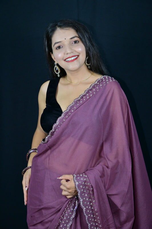 Dusty Wine Saree with Elegant Sequin Border