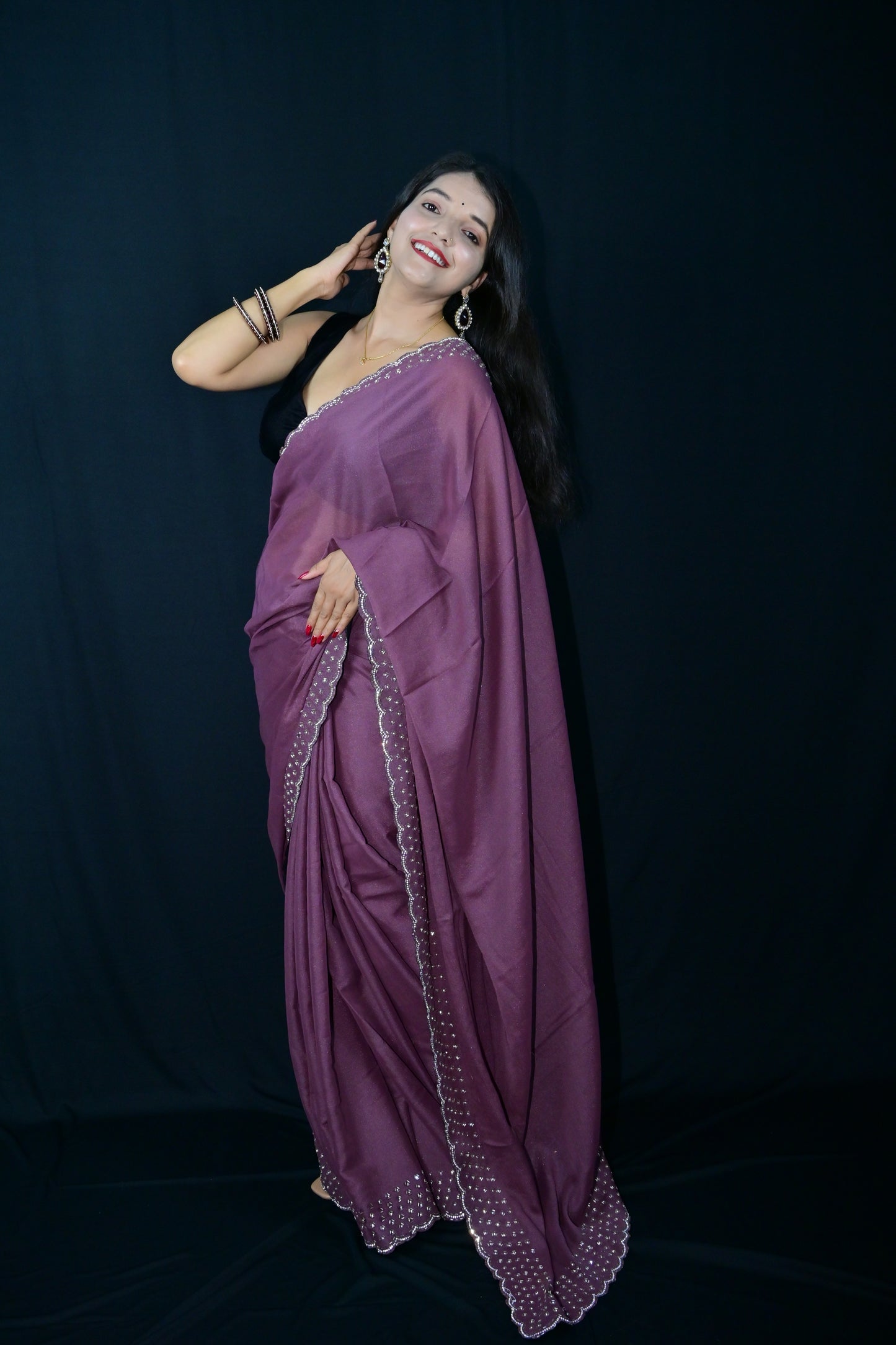 Dusty Wine Saree with Elegant Sequin Border