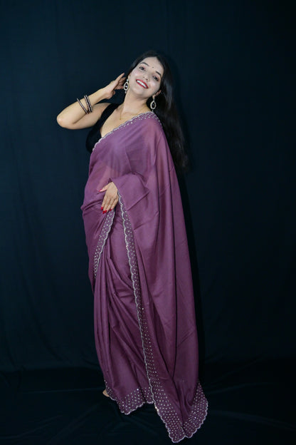 Dusty Wine Saree with Elegant Sequin Border