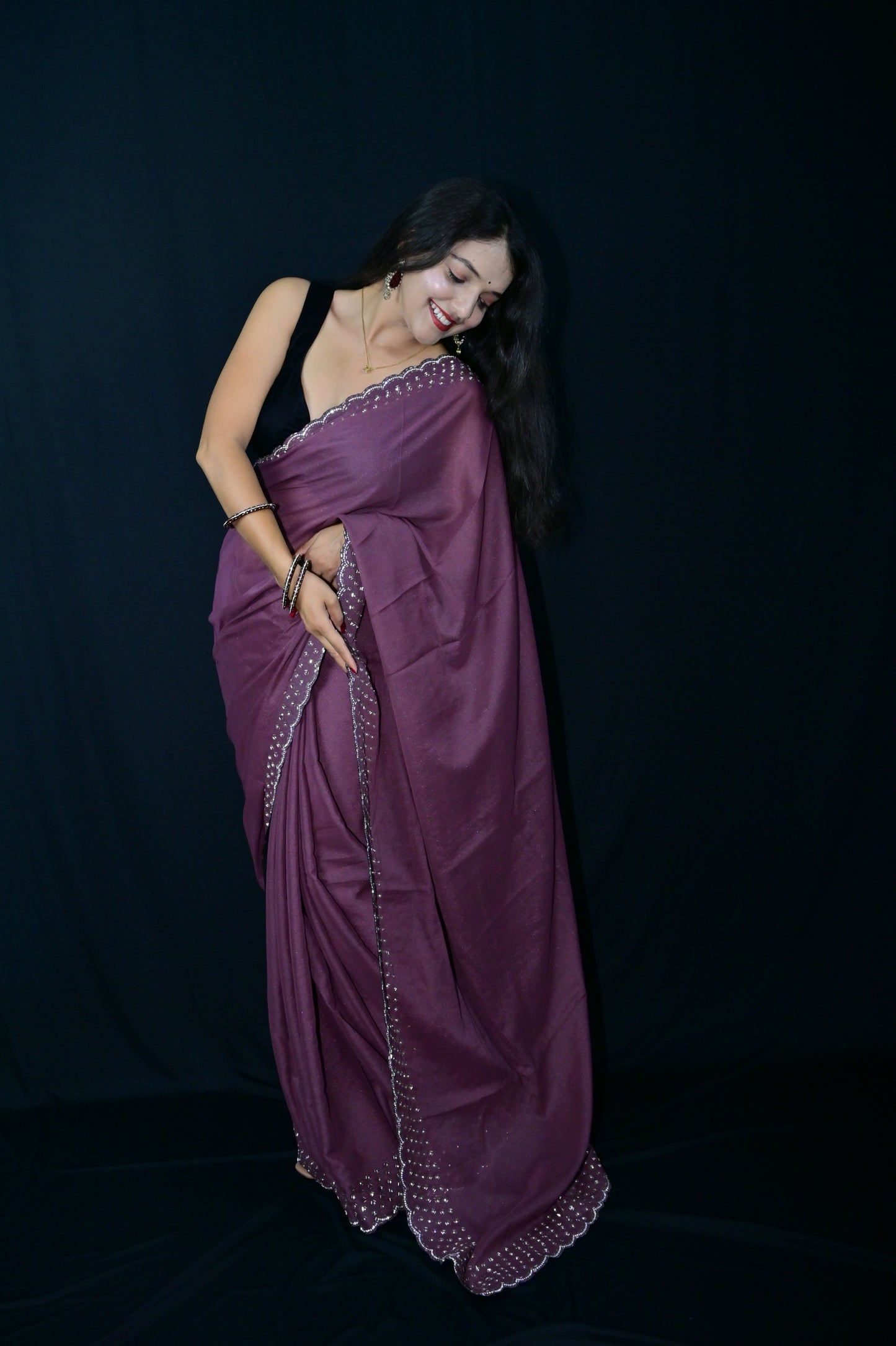 Dusty Wine Saree with Elegant Sequin Border