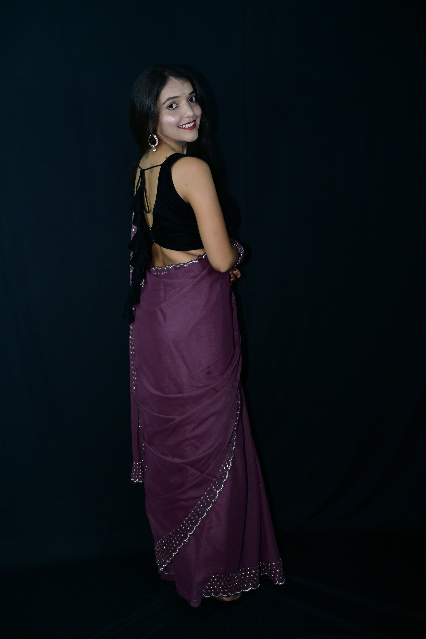 Dusty Wine Saree with Elegant Sequin Border