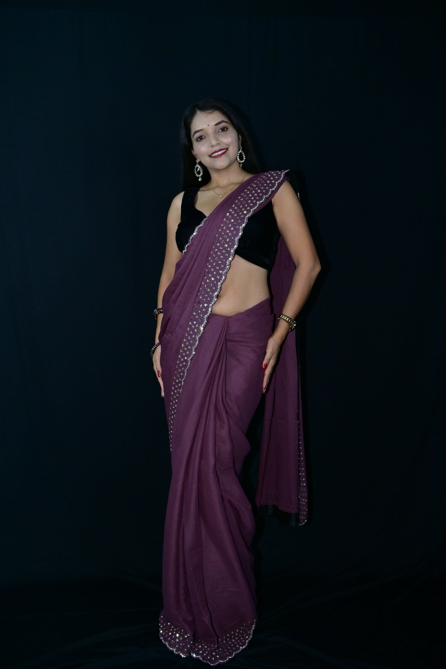 Dusty Wine Saree with Elegant Sequin Border
