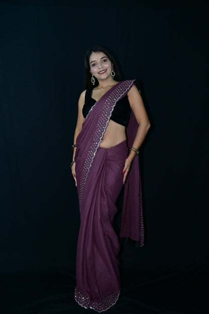 Dusty Wine Saree with Elegant Sequin Border