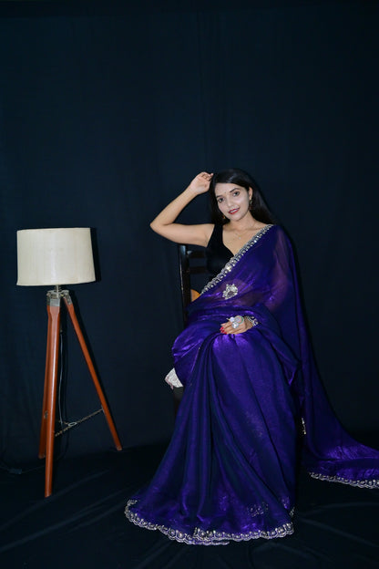 Deep Violet Saree with Mirror Sequin Border
