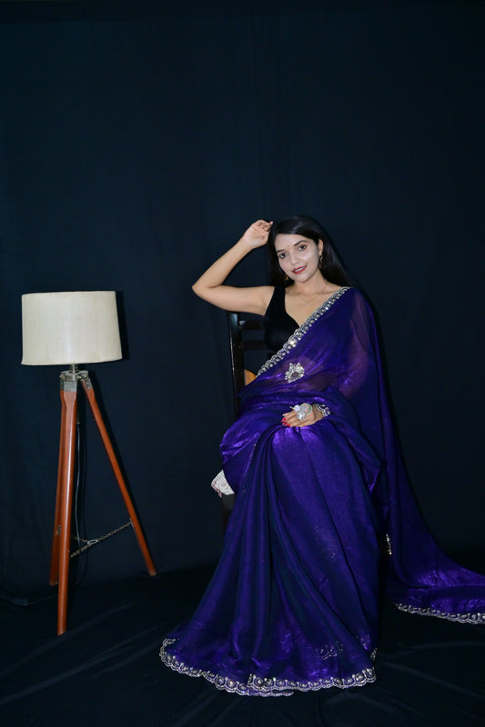 Deep Violet Saree with Mirror Sequin Border