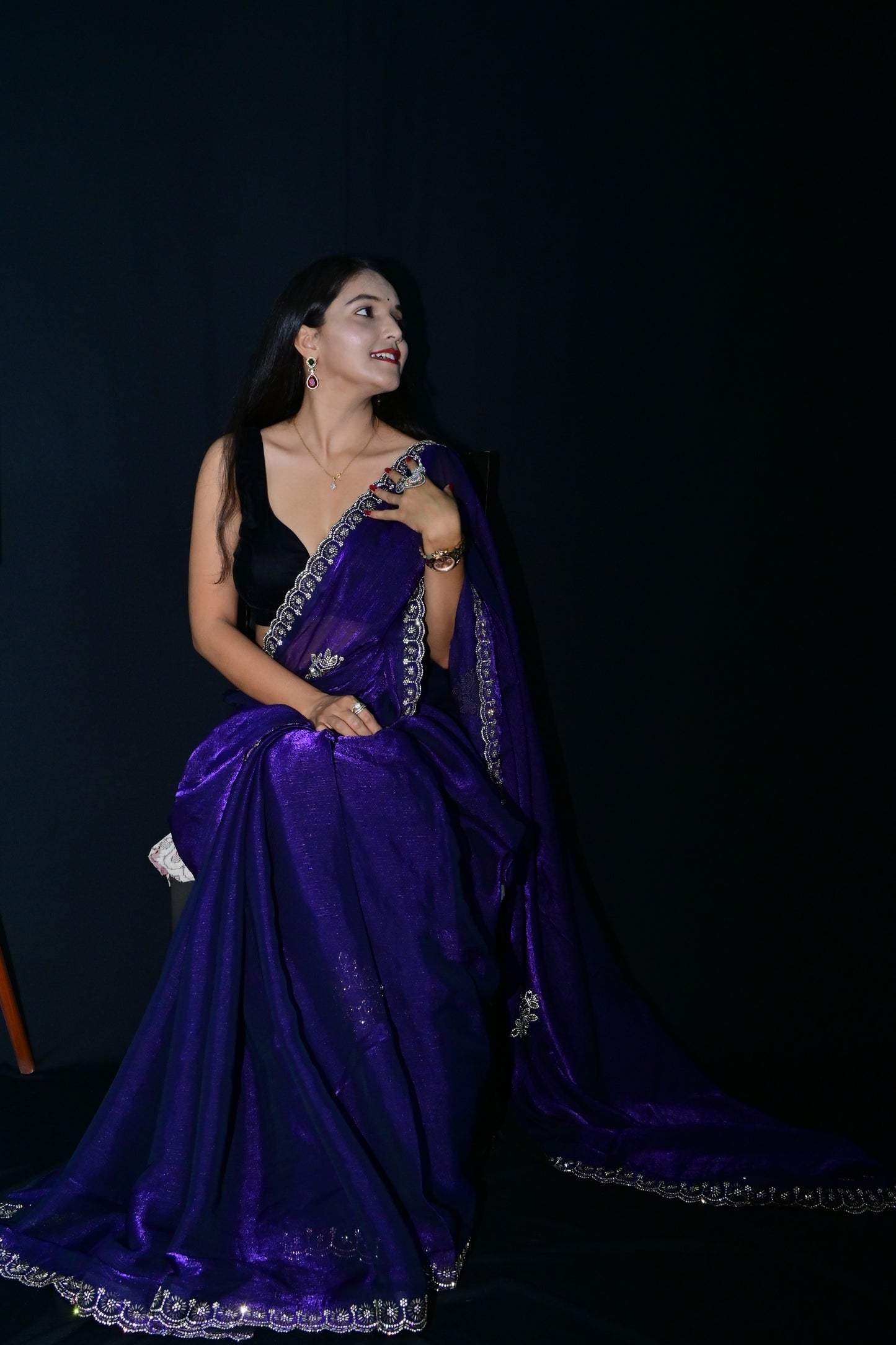 Deep Violet Saree with Mirror Sequin Border
