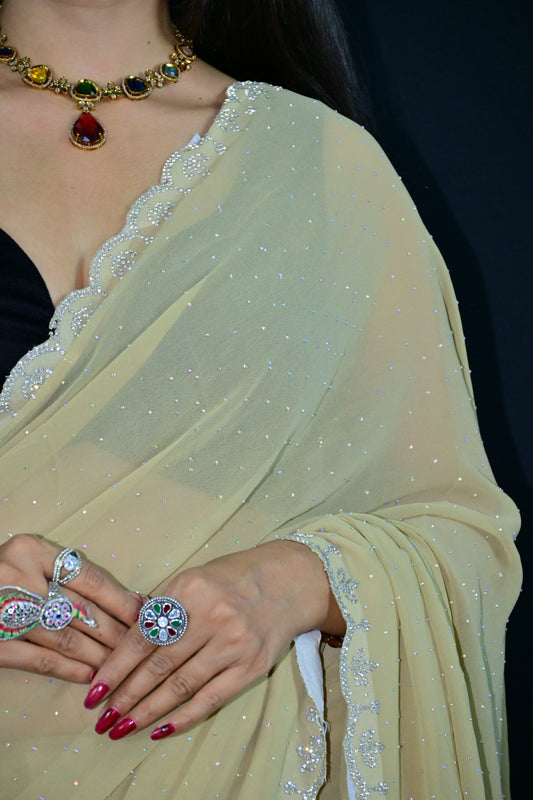 Lemon Yellow Saree with Silver Sequin Border