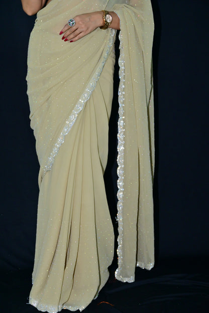 Lemon Yellow Saree with Silver Sequin Border