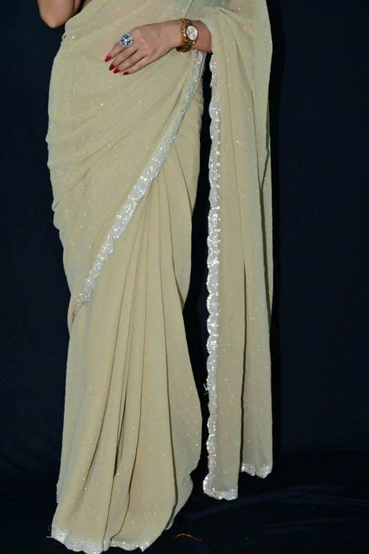 Lemon Yellow Saree with Silver Sequin Border