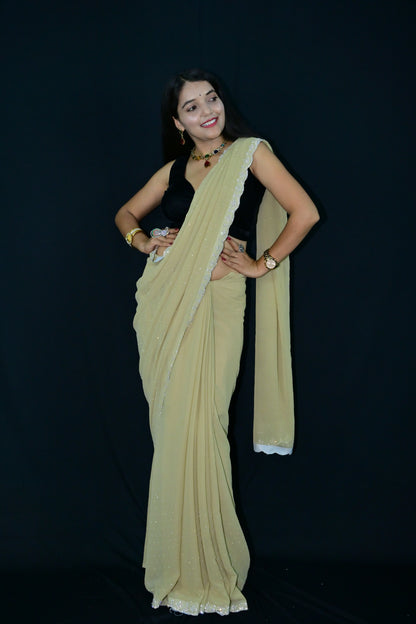 Lemon Yellow Saree with Silver Sequin Border