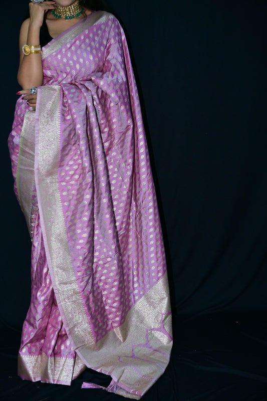 Pink Banarasi Silk Saree with Golden Zari Weaving
