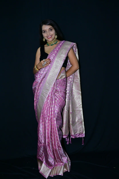 Pink Banarasi Silk Saree with Golden Zari Weaving