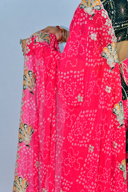 Rajasthani Bandhani Saree in Bright Pink with Gota Patti