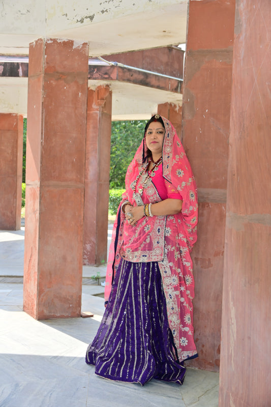 Rajasthani Pink Lehenga Choli with Mirror Embroidery