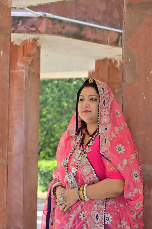 Rajasthani Pink Lehenga Choli with Mirror Embroidery